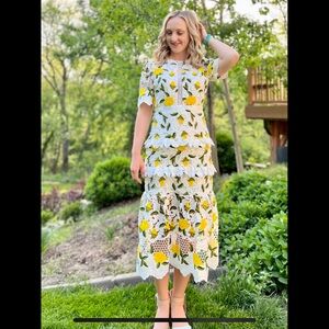 Just Me White and Yellow Floral Midi Dress
